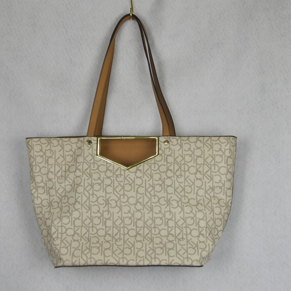 Calvin Klein Large Tote Bag Logo Beige Off White